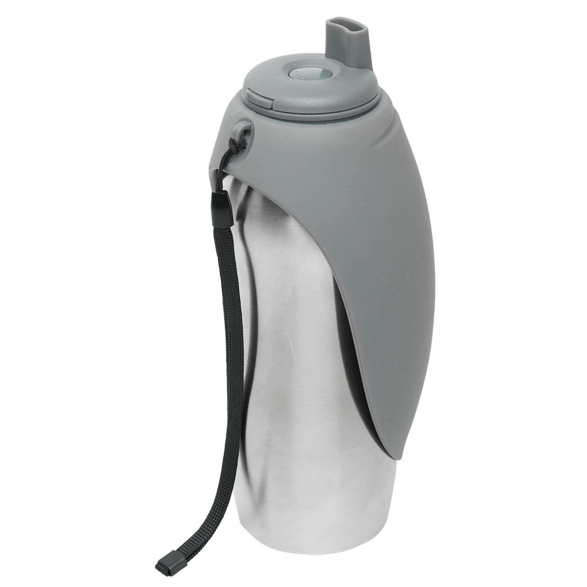 Messy Mutts Stainless Steel Travel Water Bottle With Silicone Flip Up Bowl | Pet Travel Necessity | Camping, Hiking, Walking Accessory | 24 Oz / 700Ml | Grey