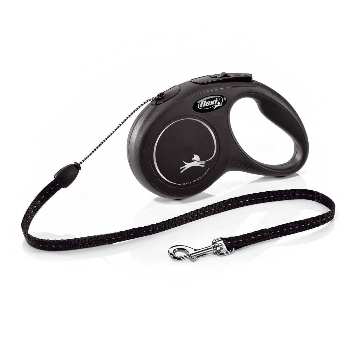 Flexi New Classic Cord Retractable Dog Leash For Small Dogs Up To 26 Lbs. – 16 Ft., Black | Tangle-Free Pet Walking Leash With One-Handed Brake, Pause, Lock|German Quality Product