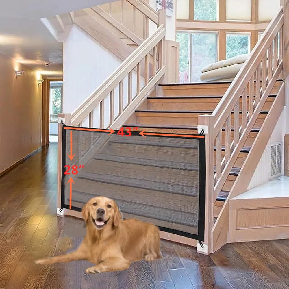 43  28    Magic Dog Gate,Magic Pet Gate For Stairs And Door, Mesh Dog Gates For The House Foldable Safety Isolation Fence,Indoor