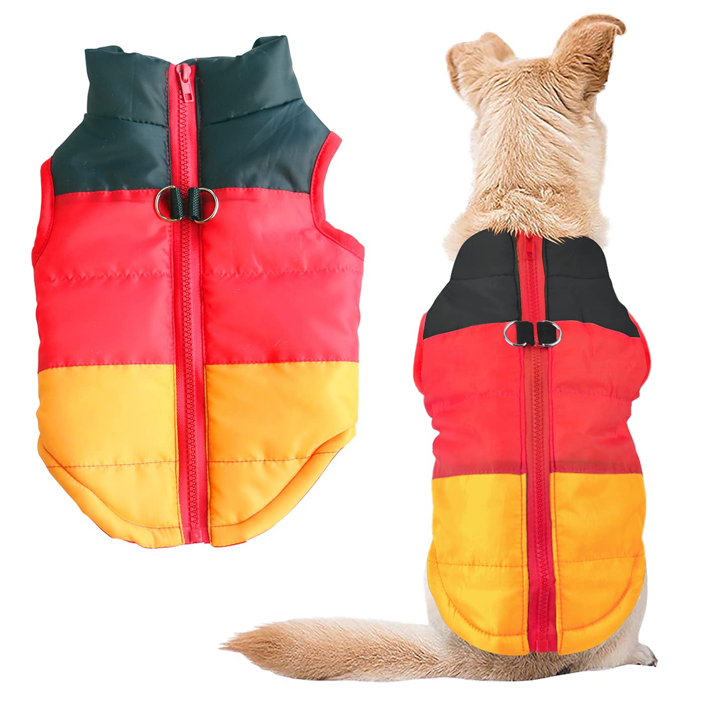 Idepet Pet Dog Cat Coat With Leash Anchor Color Patchwork Padded Puppy Vest Jacket Teddy Chihuahua Costumes Pug Cloth Xs S M L (Medium (Pack Of 1), Yellow)