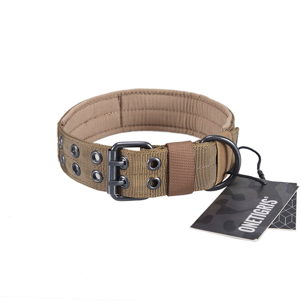 OneTigris Military Adjustable Dog Collar with Metal D Ring & Buckle 2 Sizes (Coyote Brown, L)