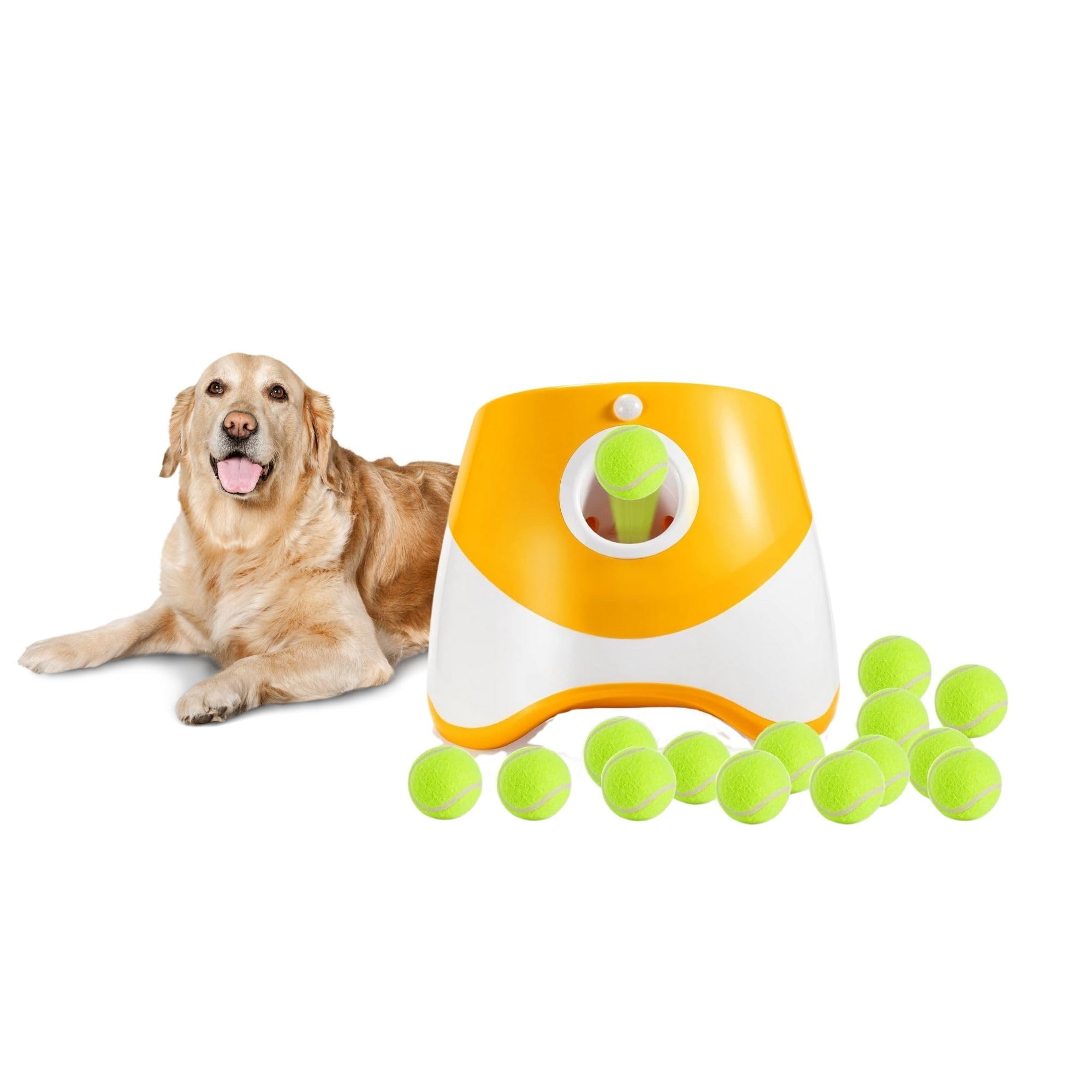 NOVAMART Dog Ball Launcher - Automatic Dog Ball Thrower for Small and Medium Dogs, Interactive Pet Toy with 6 Mini Tennis Balls 