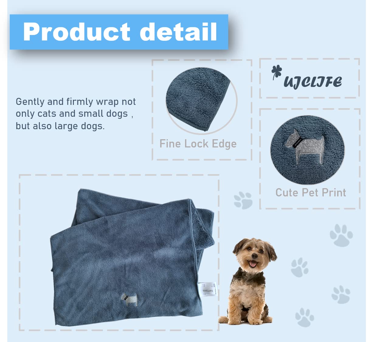Ujclife Microfiber Pet Grooming Towel ,Pack Of 2 , Super Absorbent - Quick Drying Super Soft Pet Towel/Bathing Supplies ,For Dog