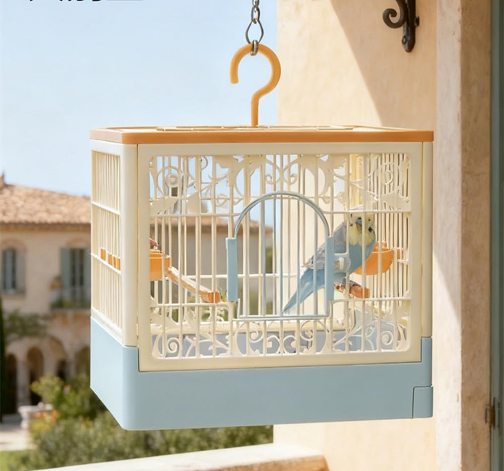 Portable Foldable Bird Cage - 360 Full View Bird Cage with Hook/Food Bowl/Perch, Slide-Out Tray for Easy Cleaning, Essential for