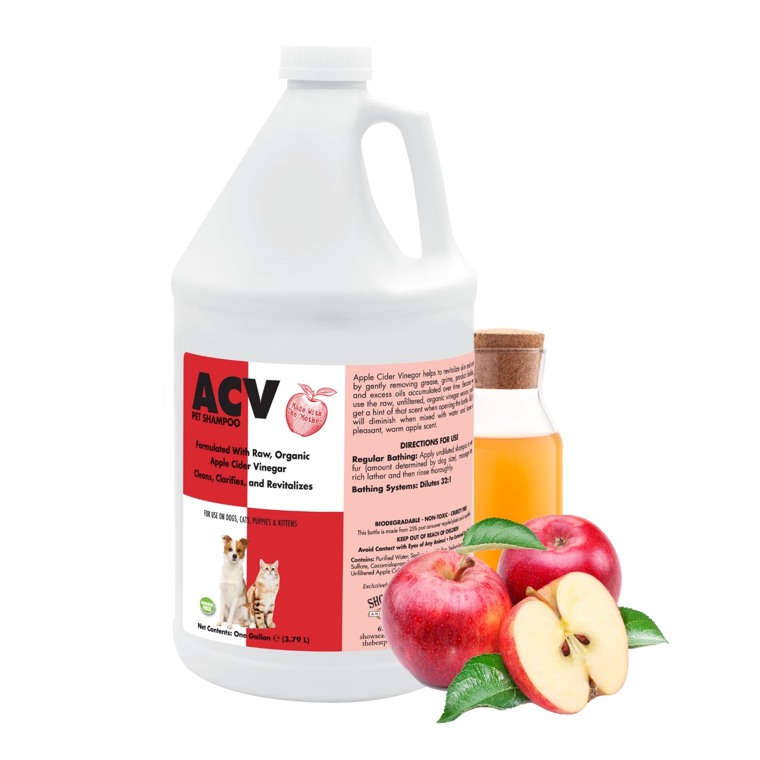 Apple Cider Vinegar Pet Shampoo 1 Gallon for Dogs & Cats | Cruelty-Free | Biodegradable and Non-Toxic | Made in The USA