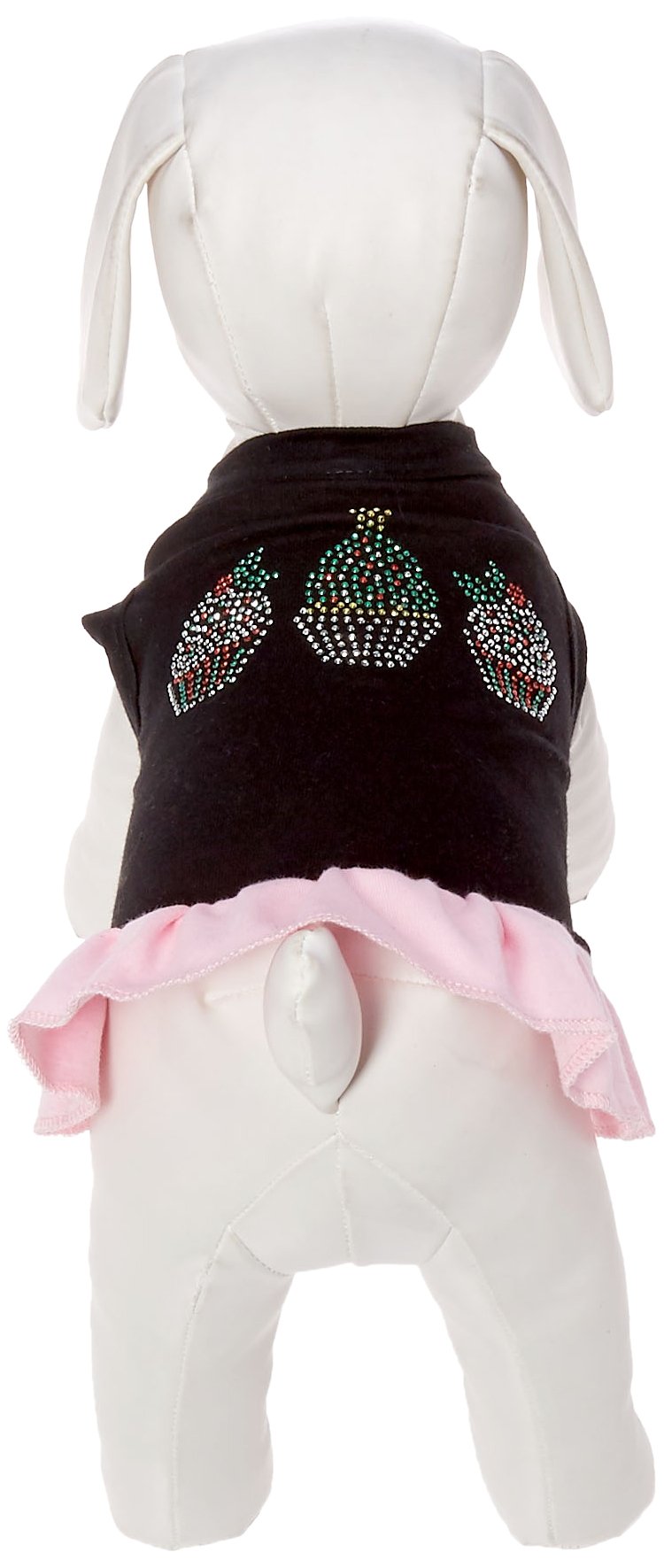 Christmas Pet Dog & Cat Dress Rhinestone, Christmas Cupcakes Black W/Light Pink XS (0-3 lbs.)