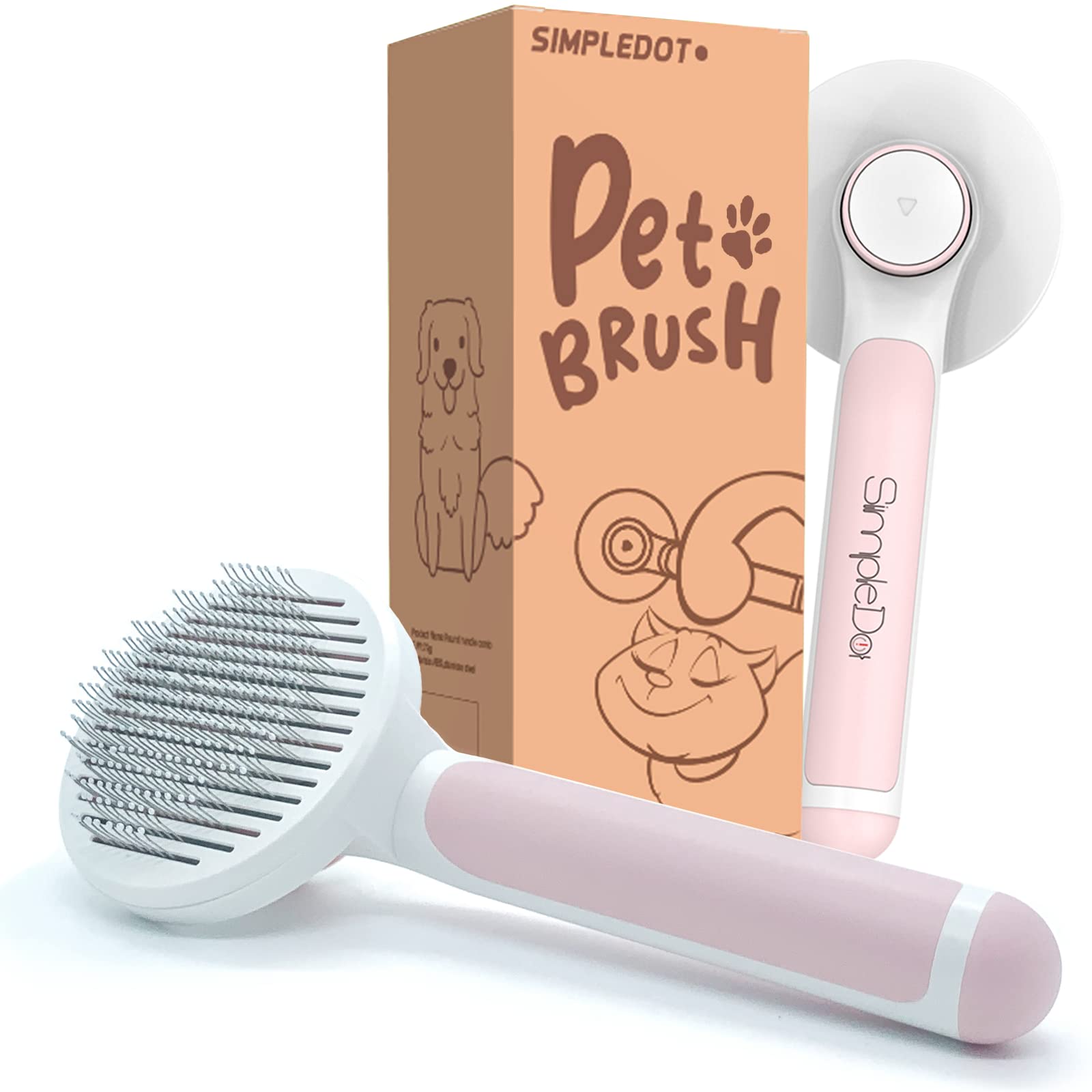 Simpledot Self Cleaning Slicker Brush For Dogs And Cats, Pet Grooming Brush, Pet Hair Brush For Removes Undercoat Loose Hair, Mats, Tangled And Dirt, Massages, For All Hair Types Dogs And Cats (Pink)