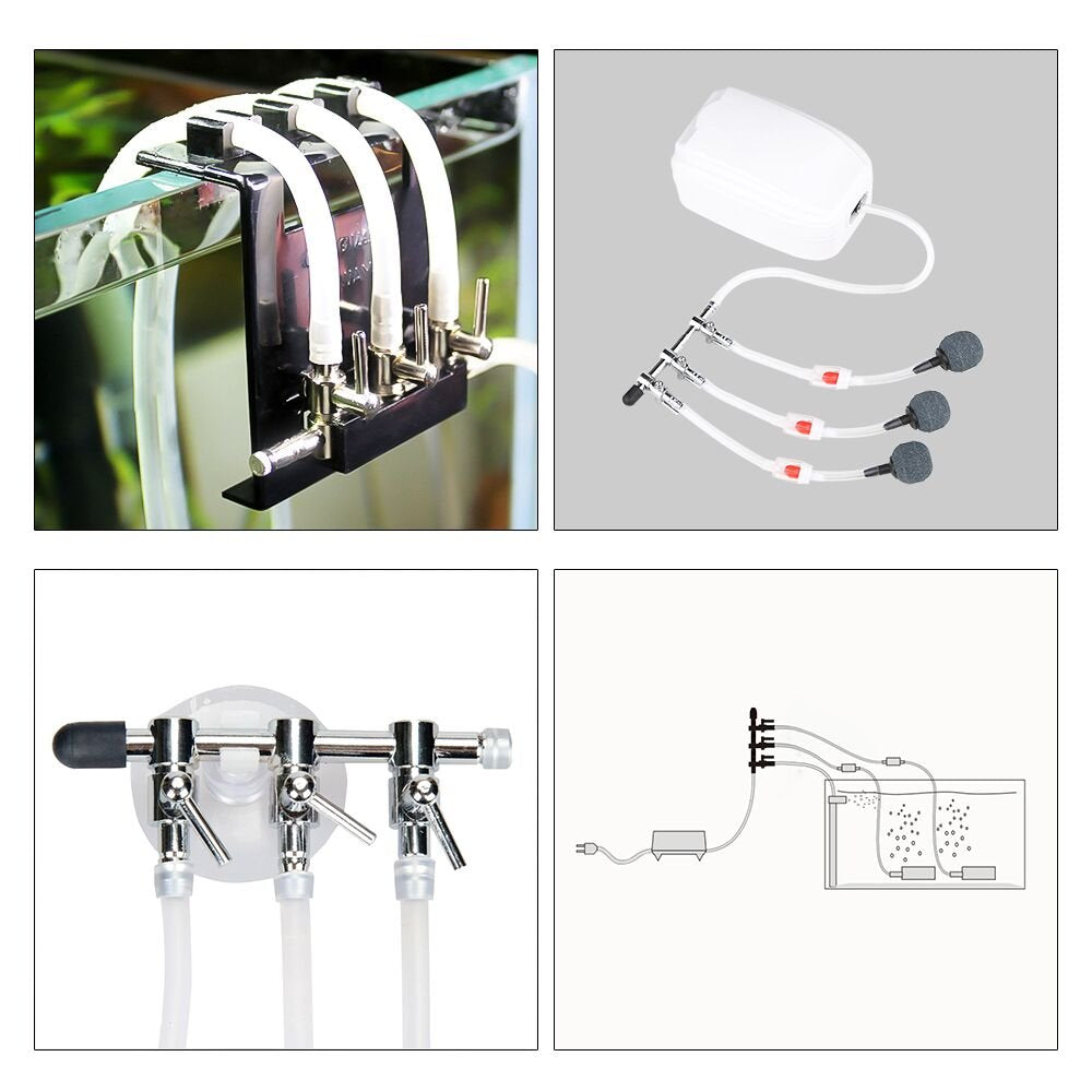 Bornfeel Aquarium Air Pump Splitter 10 In 1 Set 3-Way Air Flow Control Lever Valve & 3 Non-Return Check Valves & 6 Suction Cups For Fish Tank Airline Air Tube Hose
