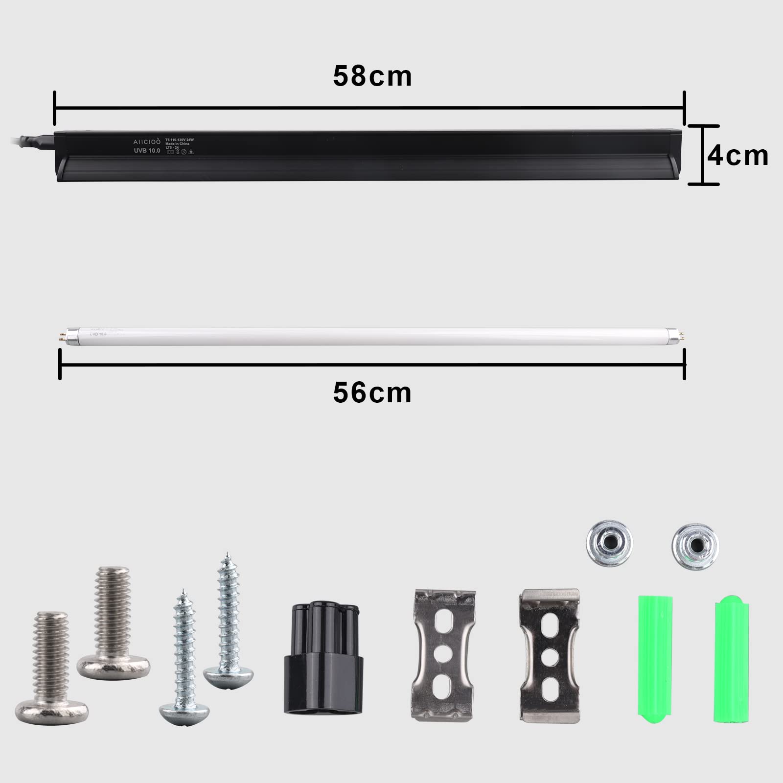 Aiicioo T5 UVB Lighting Combo Kit - Desert 10.0 Terrarium Hood Light Fixture & High Output T5 HO UVB Bulb for Reptiles Chameleon