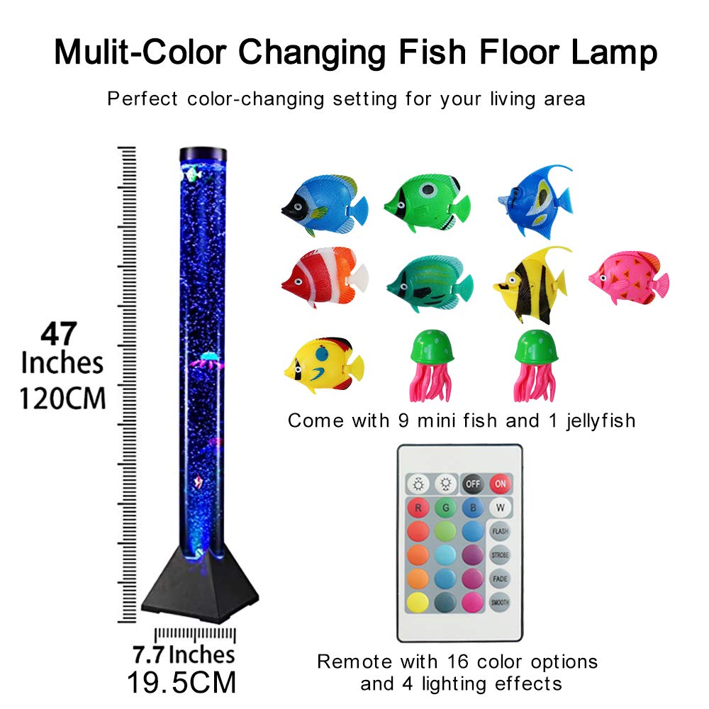 4Ft Led Bubble Tube Floor Lamp Extra Large Aquarium Lamp With 10 Fish And Remote Control 20 Light Changes Tall Water Tower Tank Night Light For Bedroom Office Gift For Kids Men Women