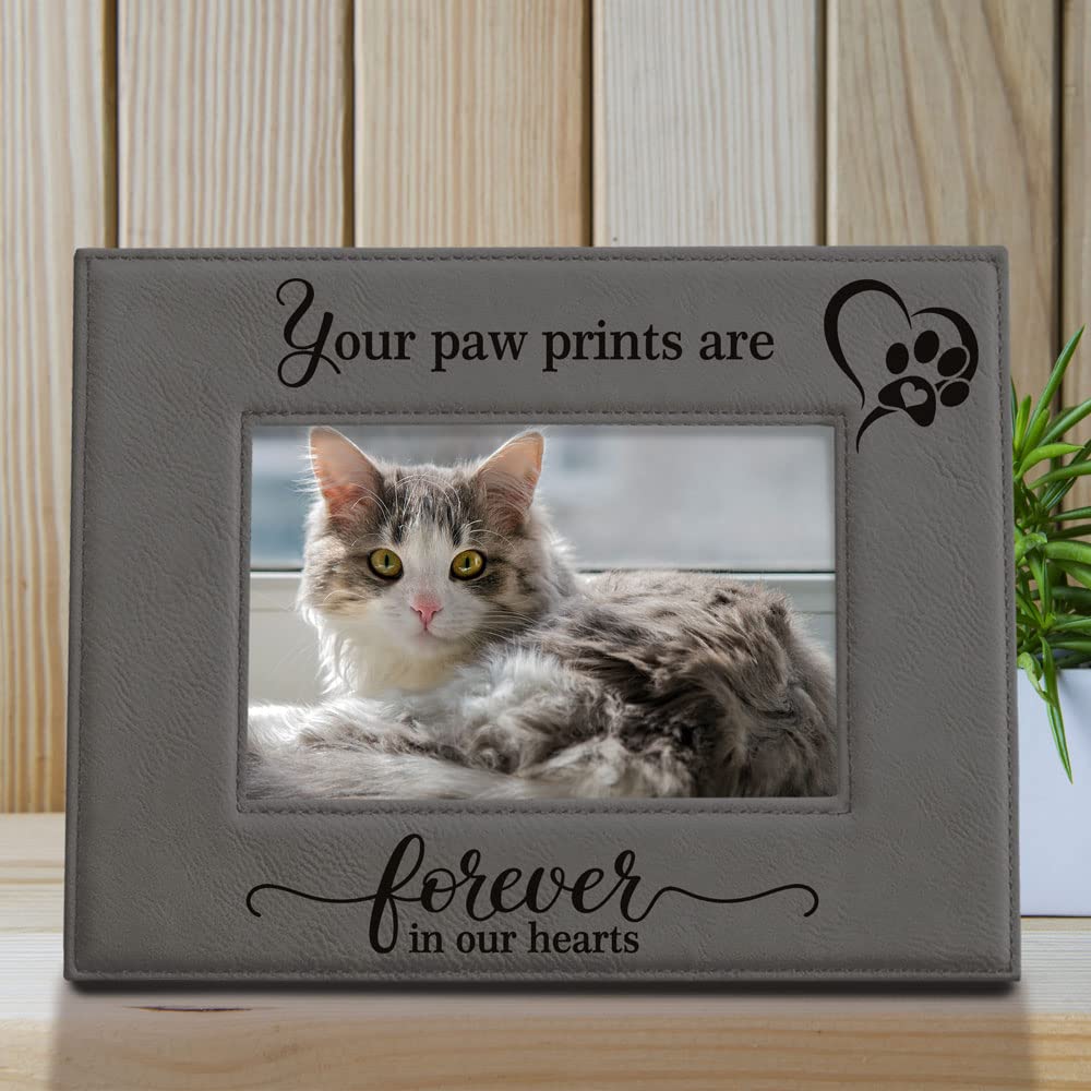 KATE POSH - Your Paw Prints are Forever in our Hearts. Engraved Leather Picture Frame. Memorial Pet Gift, Loss of Dog and Cat, P