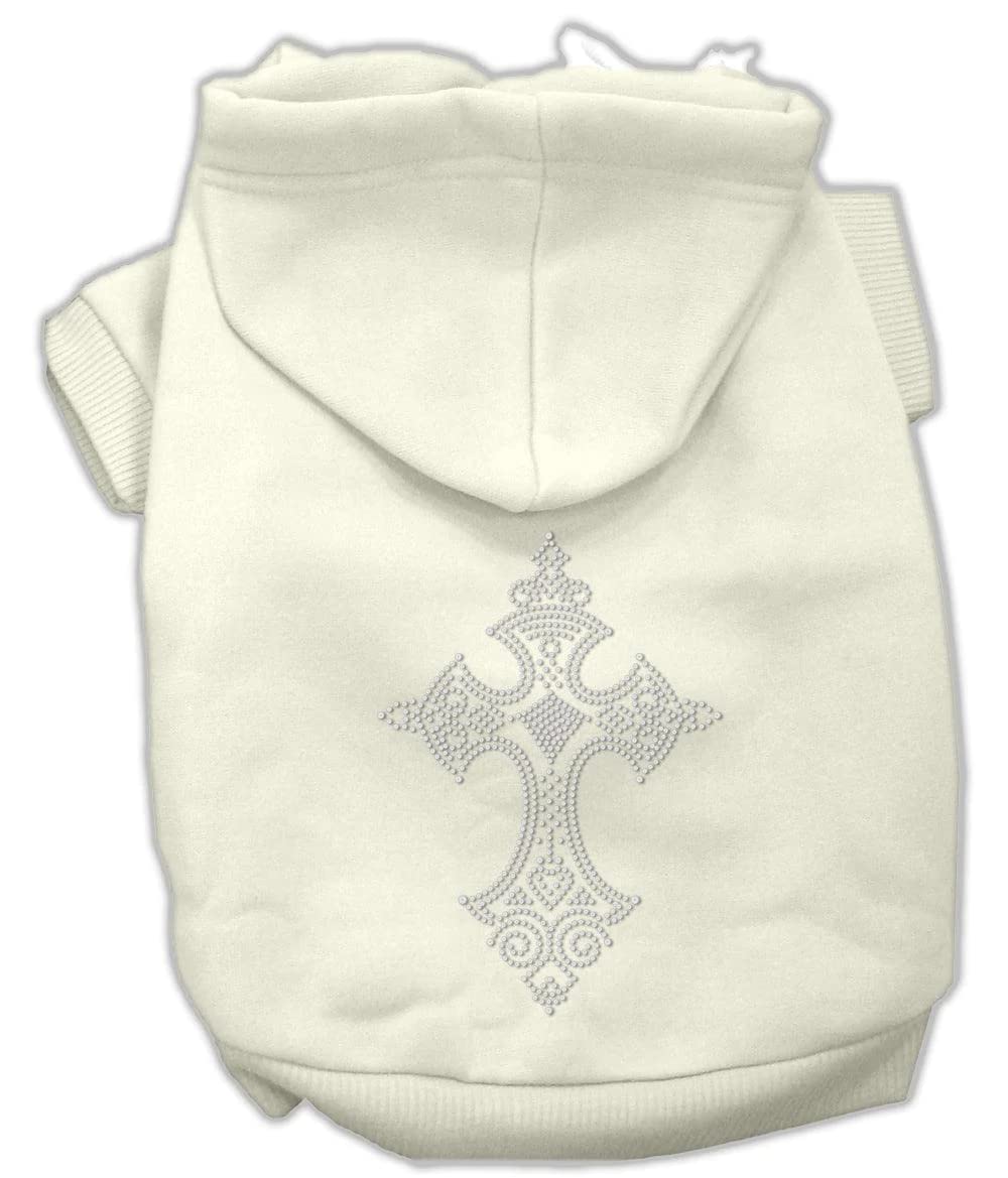 Mirage Pet Products 12-Inch Rhinestone Cross Hoodies, Medium, Cream