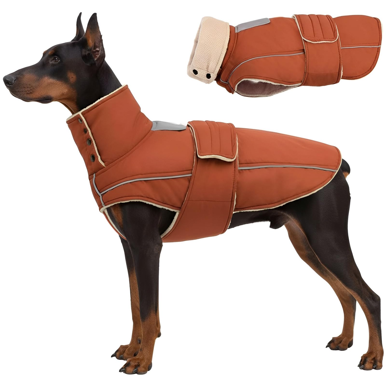 ASENKU Warm Dog Coat, Waterproof Dog Jackets for Large Dogs with Reflective Fleece Vest Turtleneck with Button,Windproof Cold We