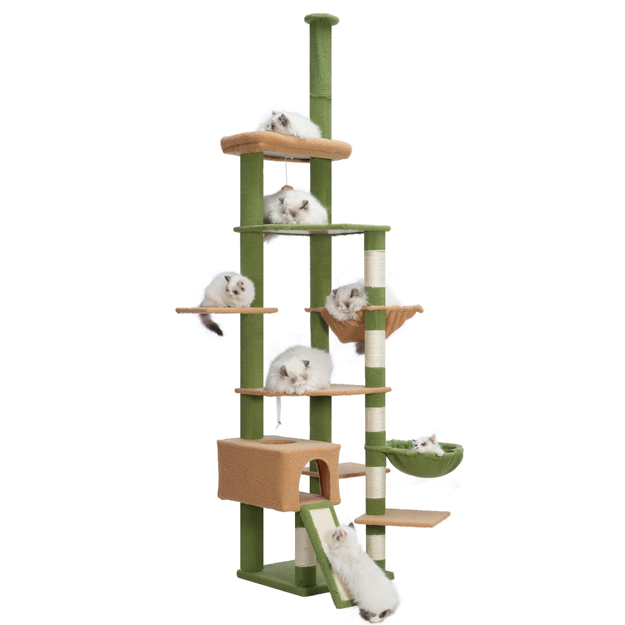 Hebly Cat Tree 92.5-104.3 Inches With Hammock, Floor To Ceiling Cactus Cat Condo,Tall Cat Climbing Tower Adjustable With Scratch