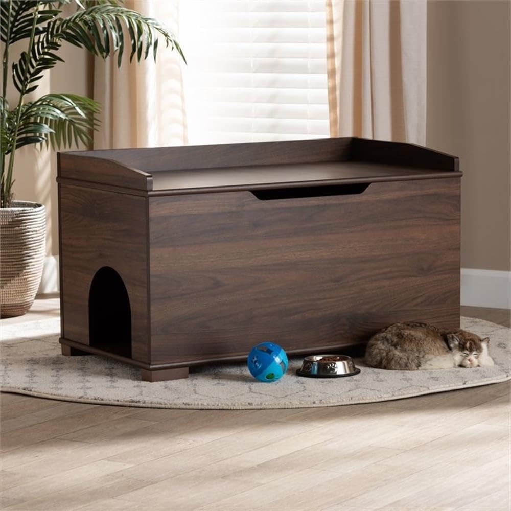 Baxton Studio Mariam Modern and Contemporary Walnut Brown Finished Wood Cat Litter Box Cover House