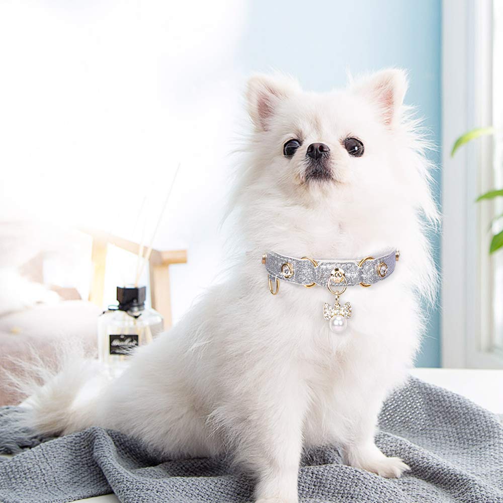 Petshome Cat Collar, Dog Collar, [Bling Rhinestones] Pu Leather Adjustable Pet Collar With Luxury Pendant For Big Cat And Small