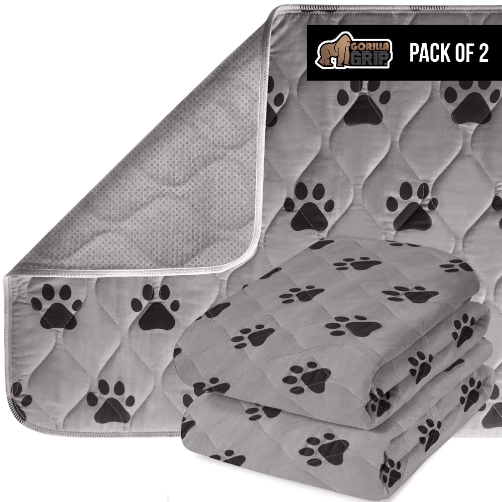 Gorilla Grip Reusable Puppy Pads, 2 Pack, Slip Resistant Pet Crate Mat, Absorbs Urine, Waterproof, Cloth Pee Pad for Training Pu