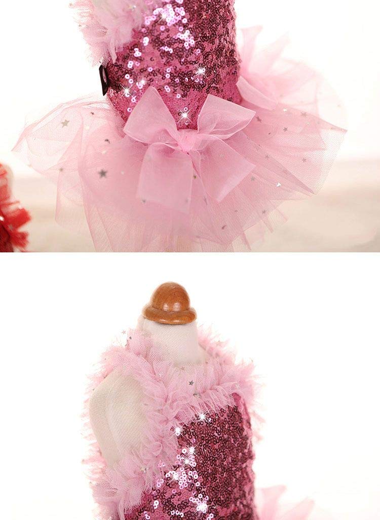 Marupet Fashion Sweet Puppy Dog Blingbling Princess Skirt Pet Dog Lace Cake Camisole Tutu Dress Pink M