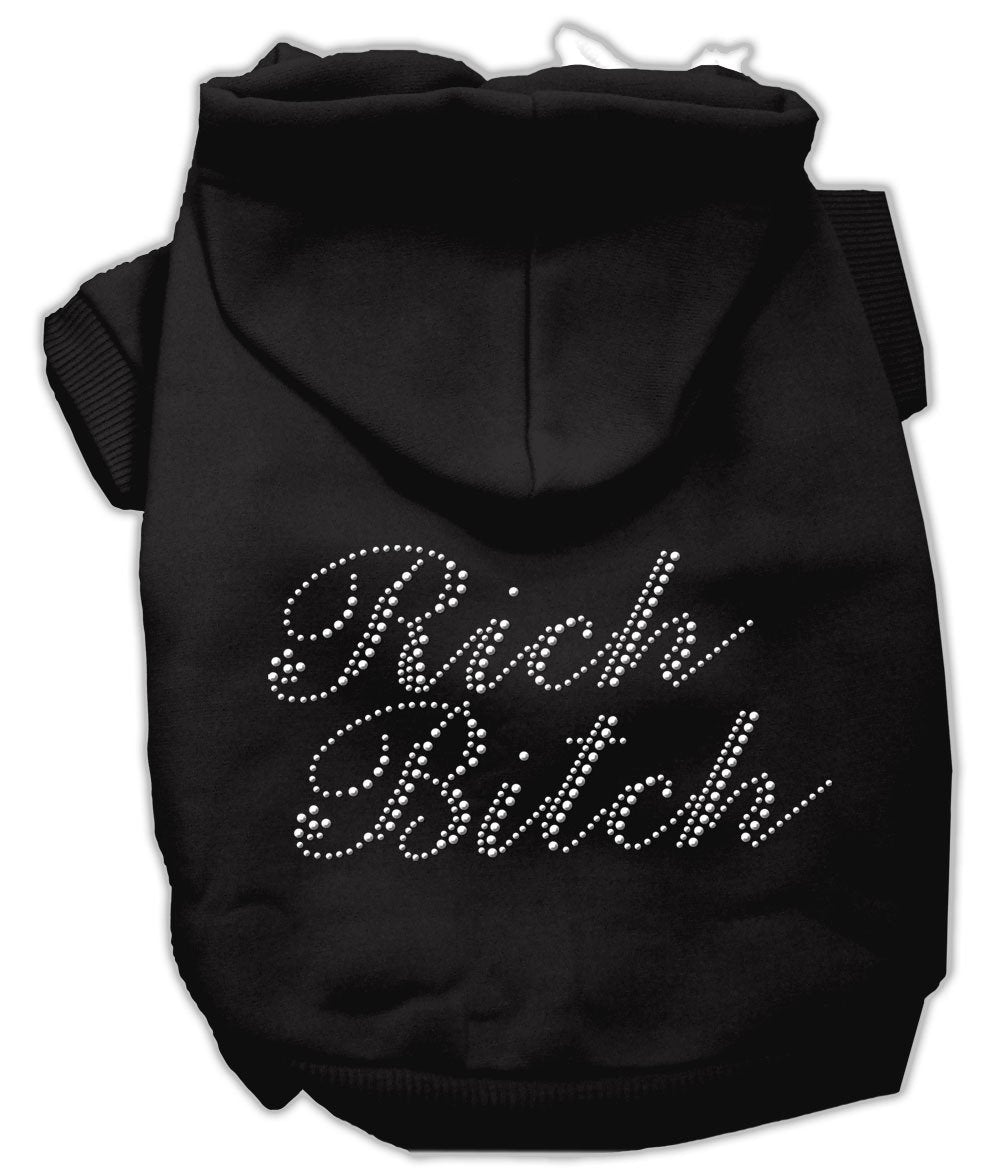 Mirage Pet Products Rich Bitch Rhinestone Hoodies, Size 10, Black