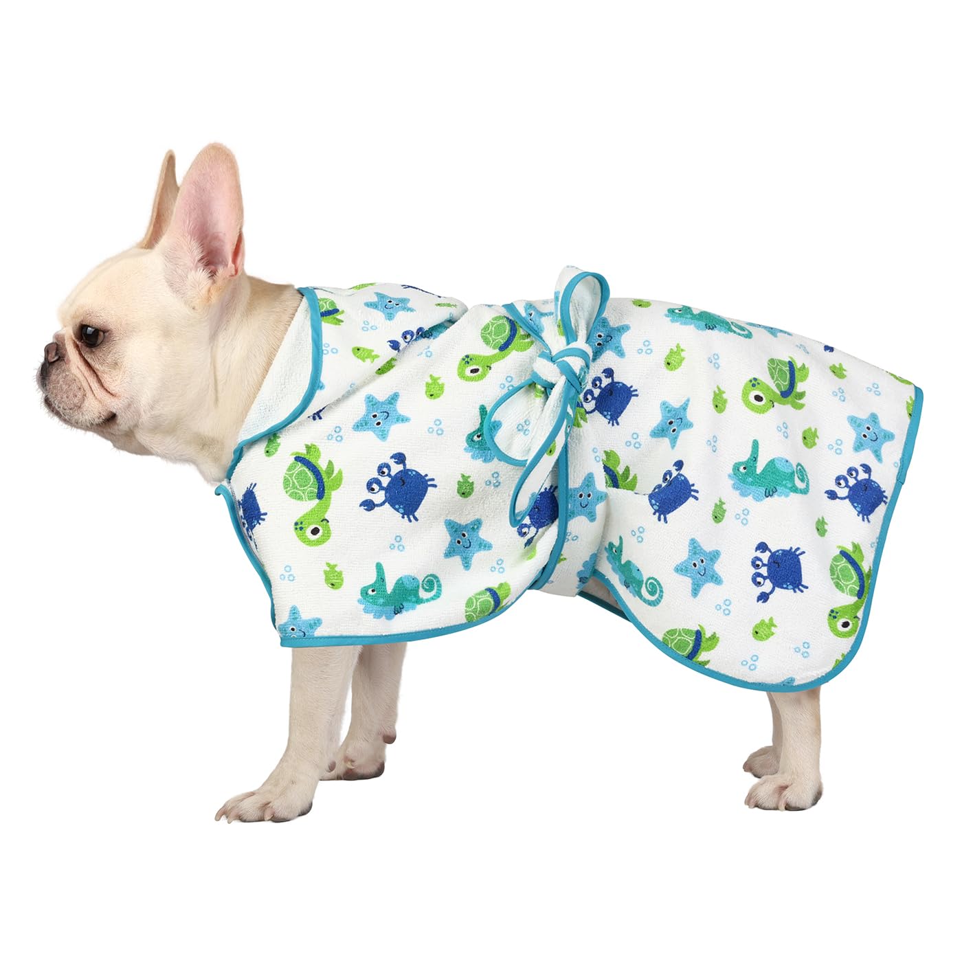 Hde Dog Bathrobe Super Absorbent Quick Drying Towel With Hood For All Dog Breeds Sizes S-Xxl - Sea Animals - M