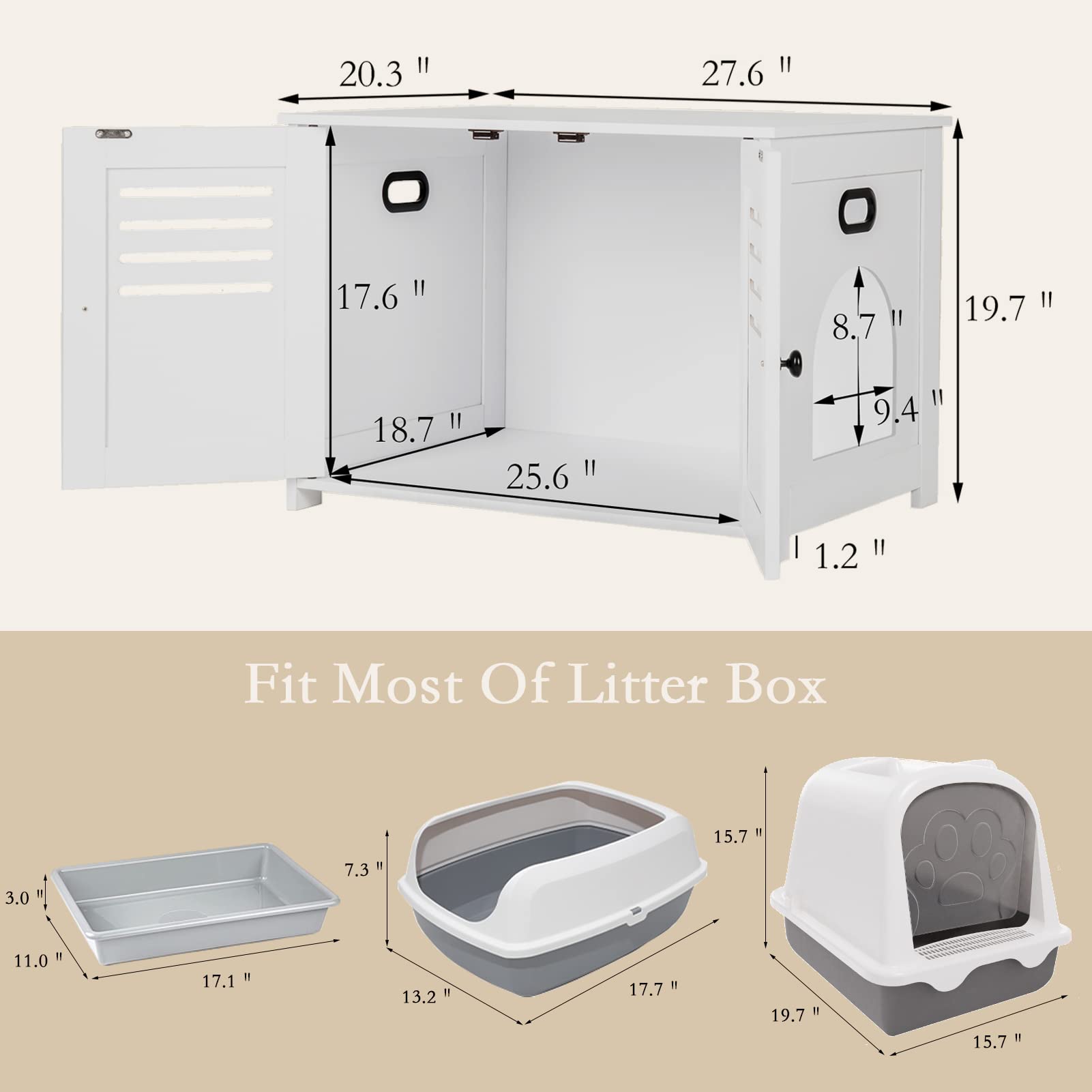 Dinzi Lvj Litter Box Enclosure, Cat Litter House With Louvered Doors, Entrance Can Be On Left Or Right, Large Hidden Cat Washroom For Most Of Litter Box, Cat Furniture Cabinet, White