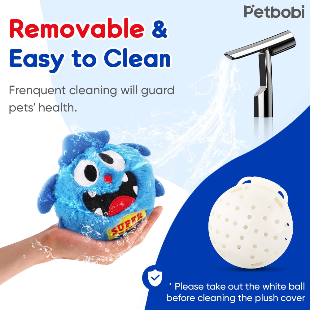 Petbobi Interactive Monster Plush Dog Toy, Blue, Motorized, Squeaky Bouncer, Model 02I3017, Ideal for Puppy Exercise
