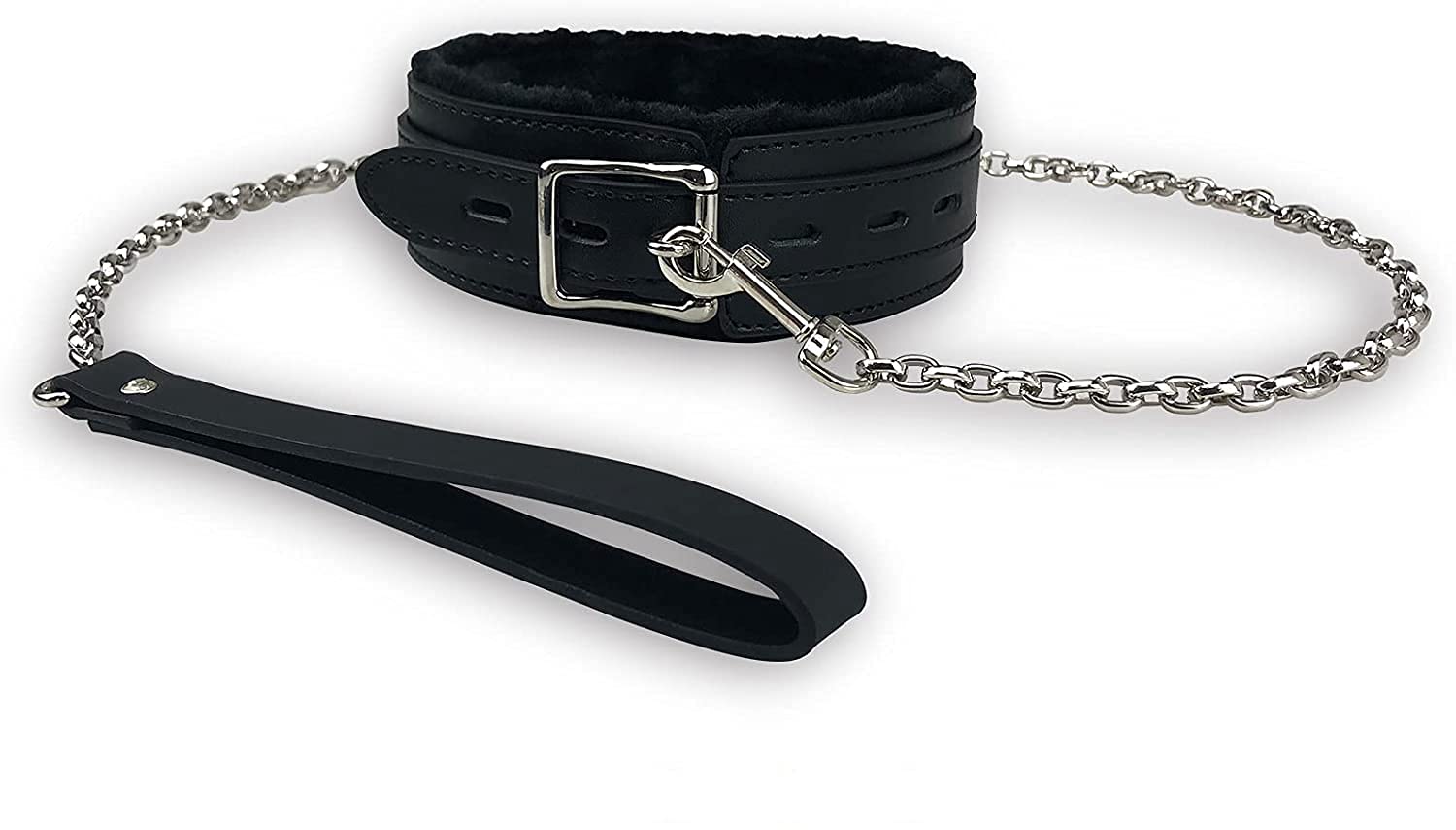 Black Leather Collars Gothic Plush Leather Collars Choker With Chain Detachable Leash Rope Small Pet Collar