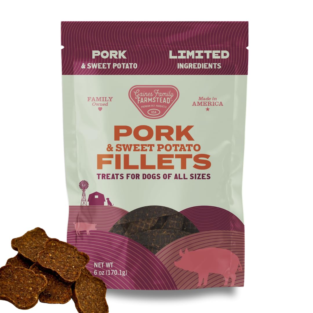 Gaines Family Farmstead Pork & Sweet Potato Fillets - Limited Ingredient, High Protein Dog Treats, Grain-Free, Made in USA, 6 oz