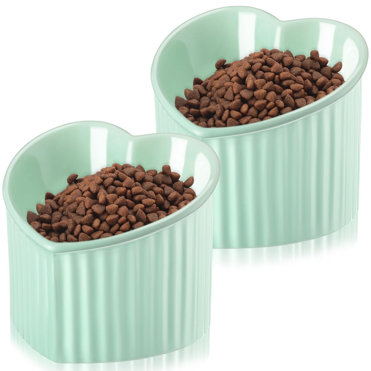 Mumufy 2 Pcs Ceramic Elevated Cat Bowls Tilted Elevated Raised Pet Bowls Anti Vomit Cat Dish For Indoor Stress Free Water Dish F