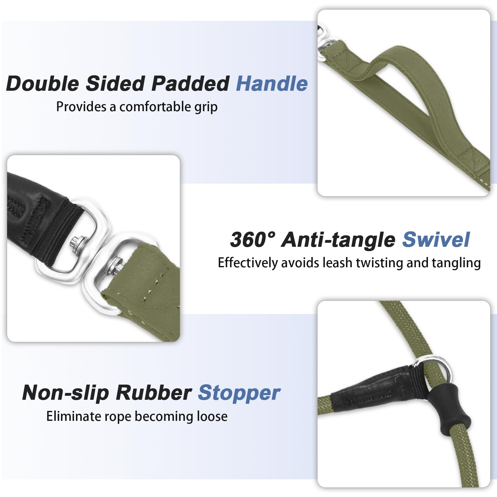 Slip Lead Dog Leash With Double Handle, Reflective Training [360 Swivel Anti-Tangle] Heavy Duty Nylon Slip And Collar For Medium