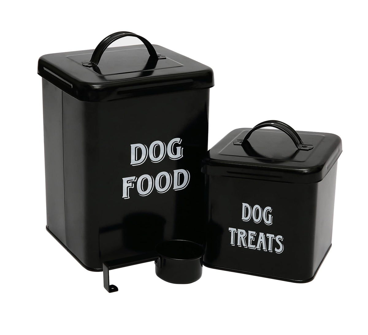 Morezi Dog Food Storage Container Farmhouse Pet Food Treats Holder With Lid And Scoop, Perfect Sturdy Canister Tins For Kitchen Countertop, Shelf, Great Gift For Pet Owners - Dog Food - Black