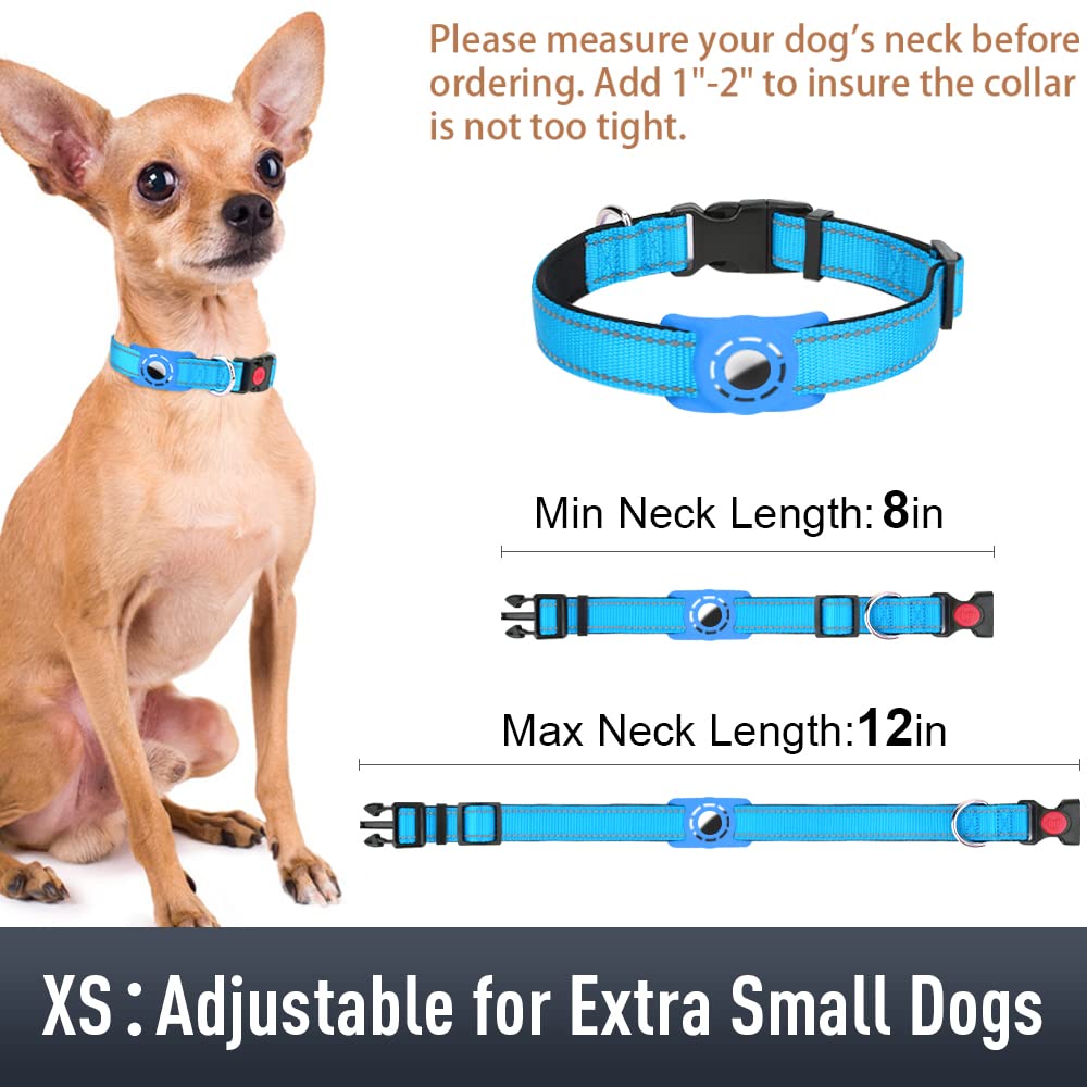 Erbine Airtag Dog Collar For Puppy Dogs, Reflective Dog Collars With Airtag Holder, Soft Padded & Safety Locking Buckle, Nylon Pet Collar Adjustable For All Breeds, Skyblue