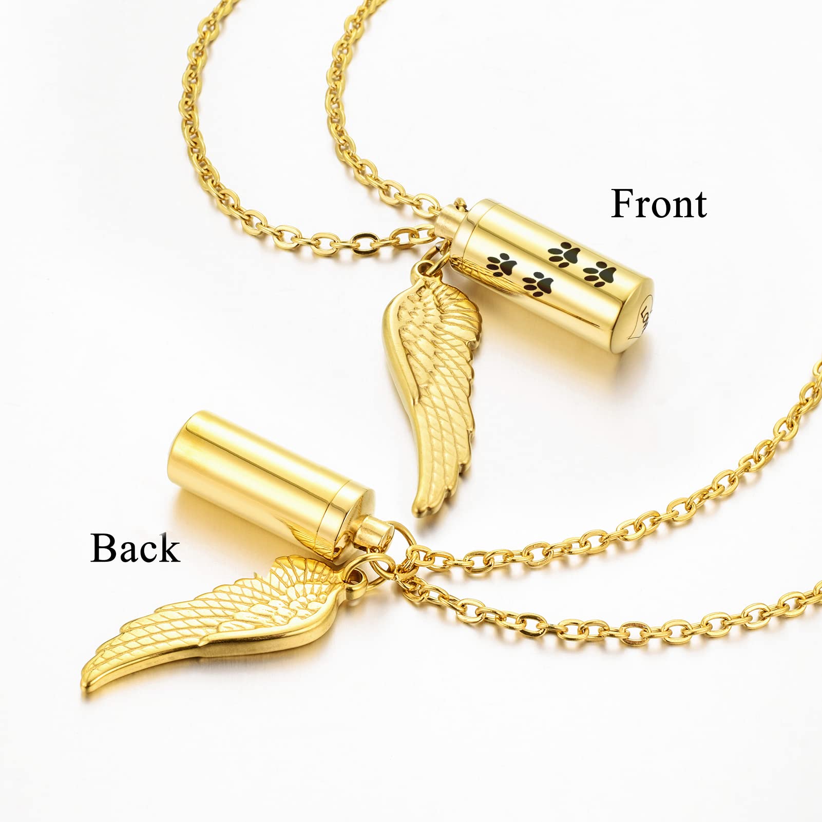 Abooxiu Cylinder Cremation Necklace For Pet Ashes Urn Necklace With Angel Wing Pet Paw Ashes Necklace For Dog/Cat Pet Memorial Keepsake Jewelry