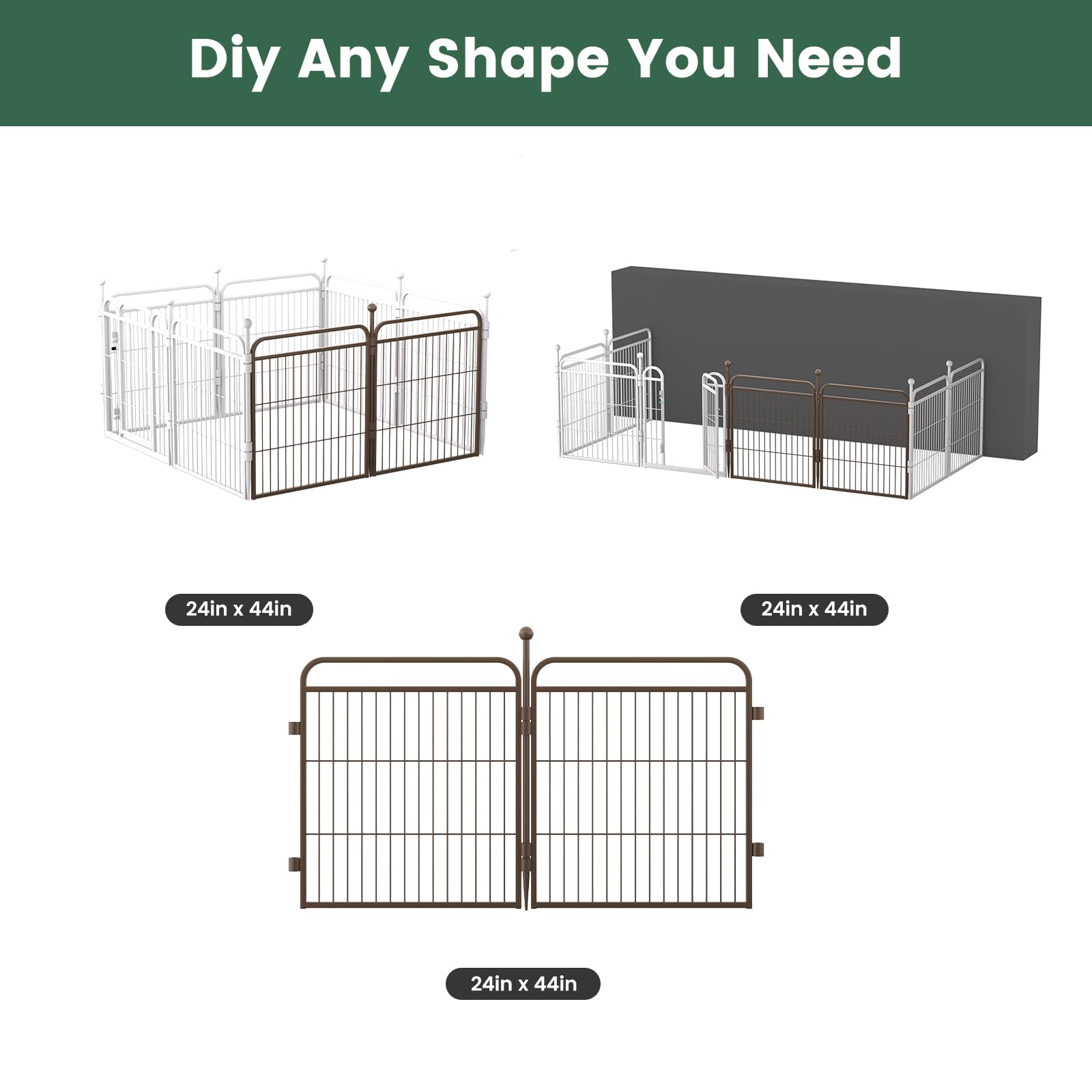 Gardner Pet Dog Playpens, 24' H 2 Add-On Panels For Small/Medium Dogs, Foldable Pet Play Yard Gate Extensions, Pet Playpen, Ant