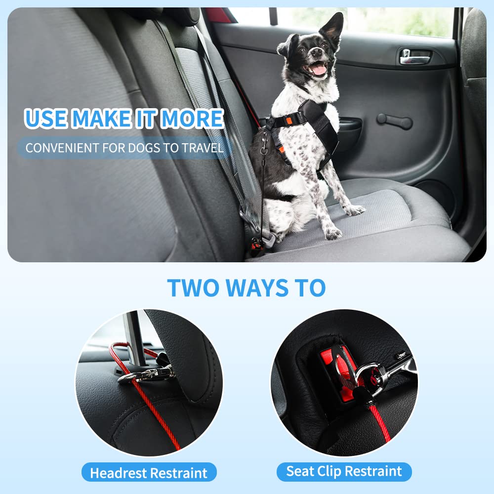 Mi Metty Dog Car Harnesses.2 Pack Dog Car Seatbelt Made Of Coated Wire Rope Safety Restraint No-Chew Tether Cable. Vehicle Harnesses With Double Clips And Latch Attachment.16 Inch/40 Cm, Black*2 Pack