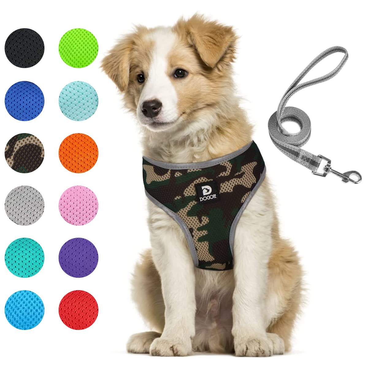 Puppy Harness And Leash Set - Dog Vest Harness For Small Dogs Medium Dogs- Adjustable Reflective Step In Harness For Dogs - Soft Mesh Comfort Fit No Pull No Choke (L, Camouflage Green)