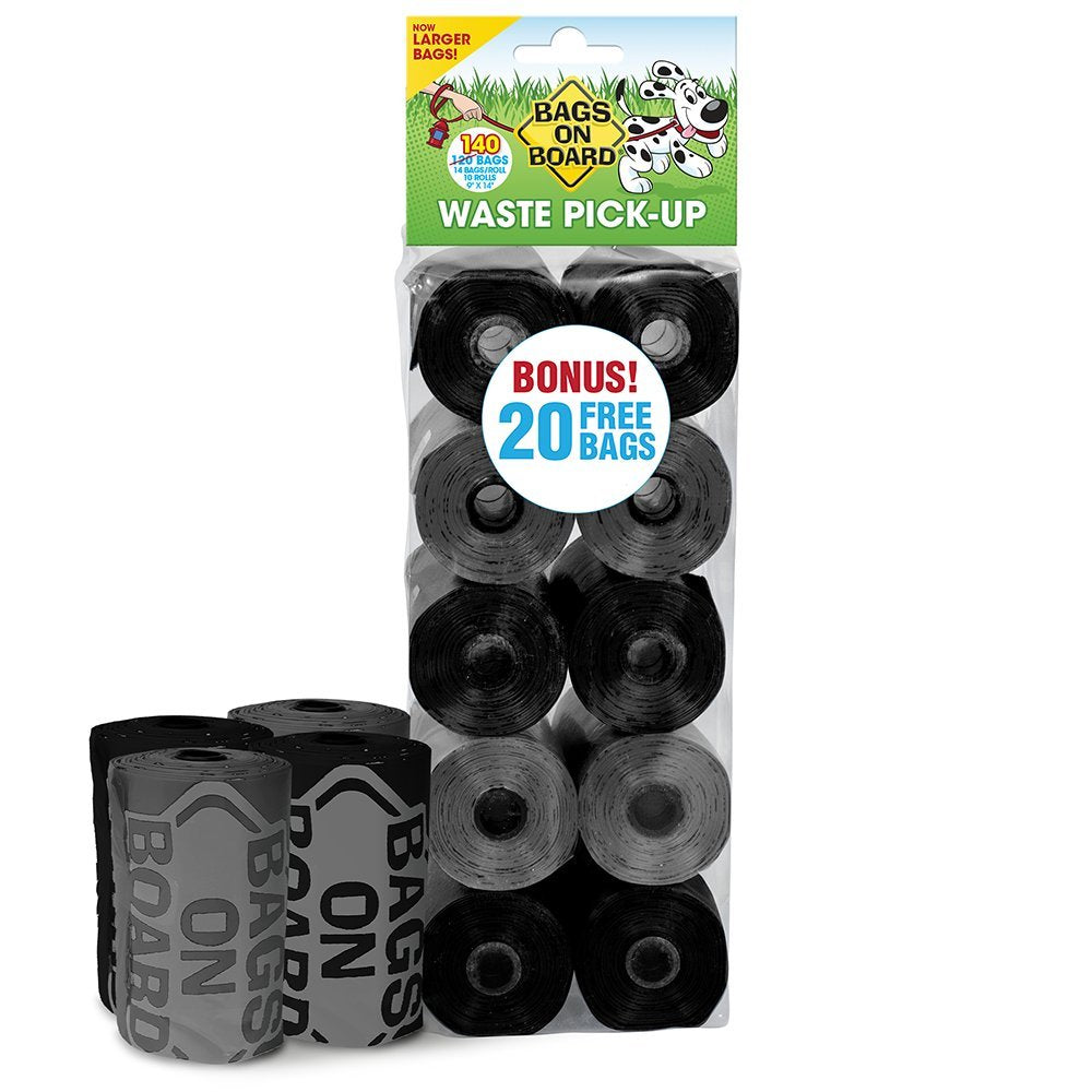 Bags On Board 3203940046Onl Dog Waste Bags Refill, 140 Bags, For Dog And Cat Waste Pickup, Black/Grey