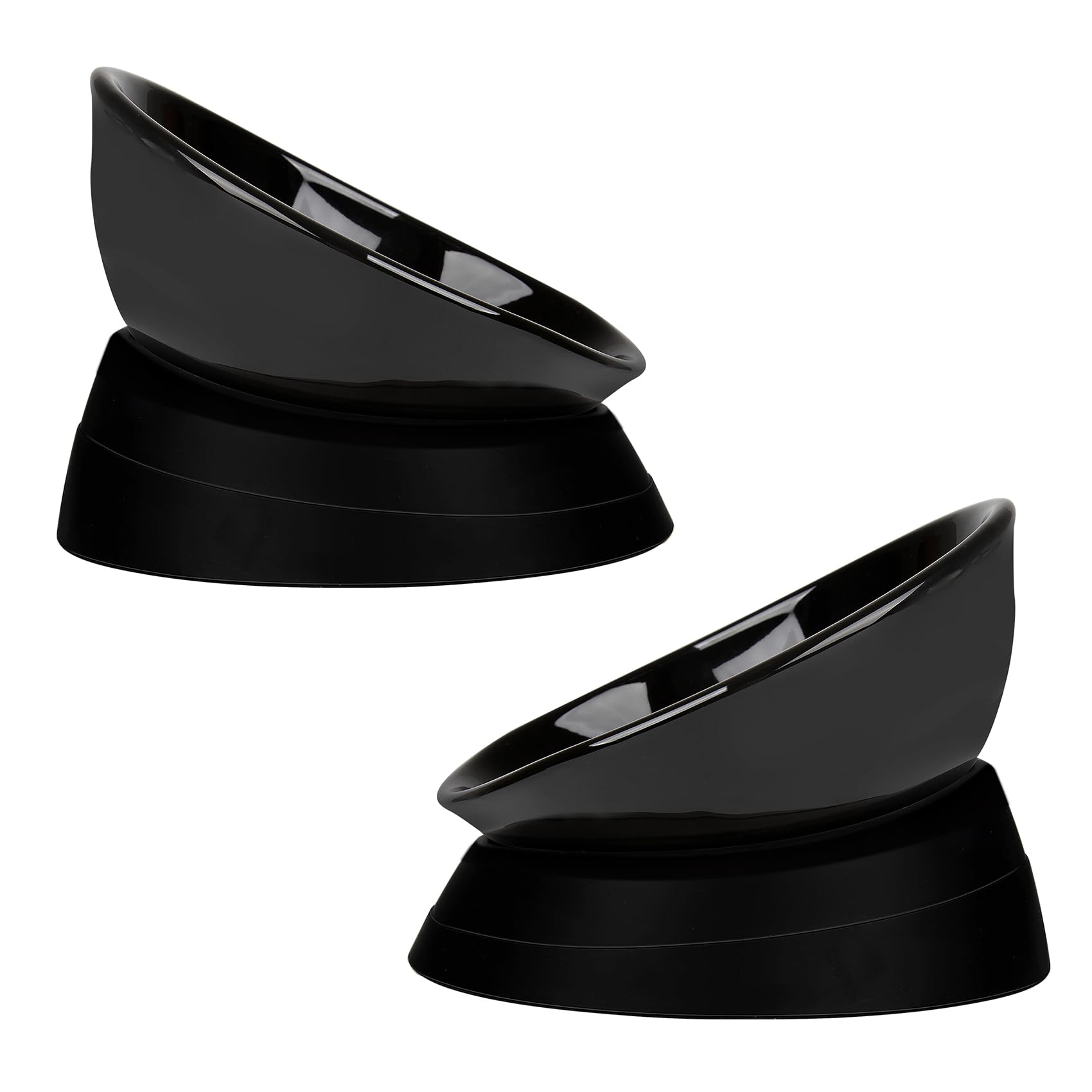 Bulldog Anti-Slip Dog Cat Dish Detachable Rubber Bowl Pet Sterile Tilted Pet Feeder Slope Base (Black Ceramic Bowl, 2 Cup Small/