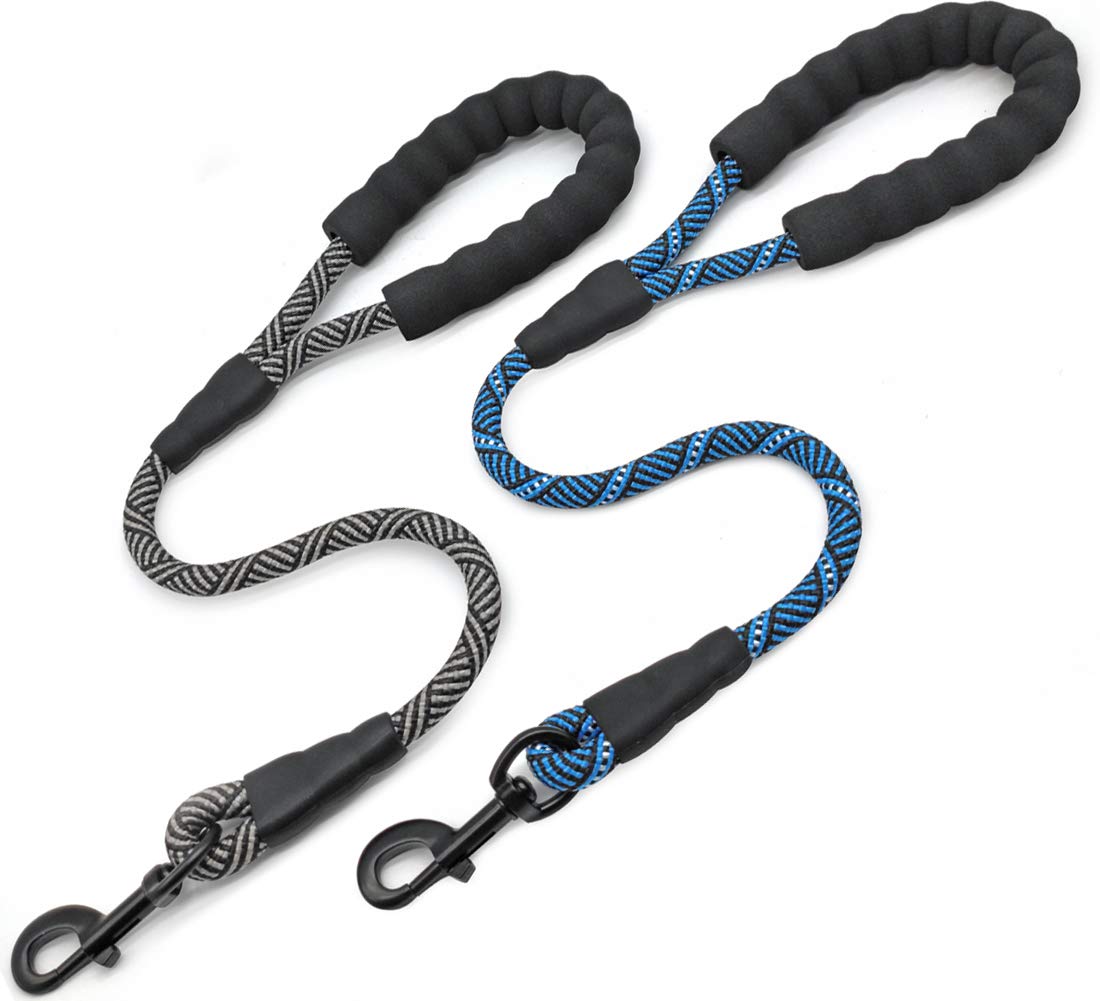 Mycicy 2 Ft Short Dog Leash- 2 Pack Traffic Leash Strong Nylon Comfortable Padded Handle- Training Short Lead For Small Medium Large Dogs (Black+Blue)