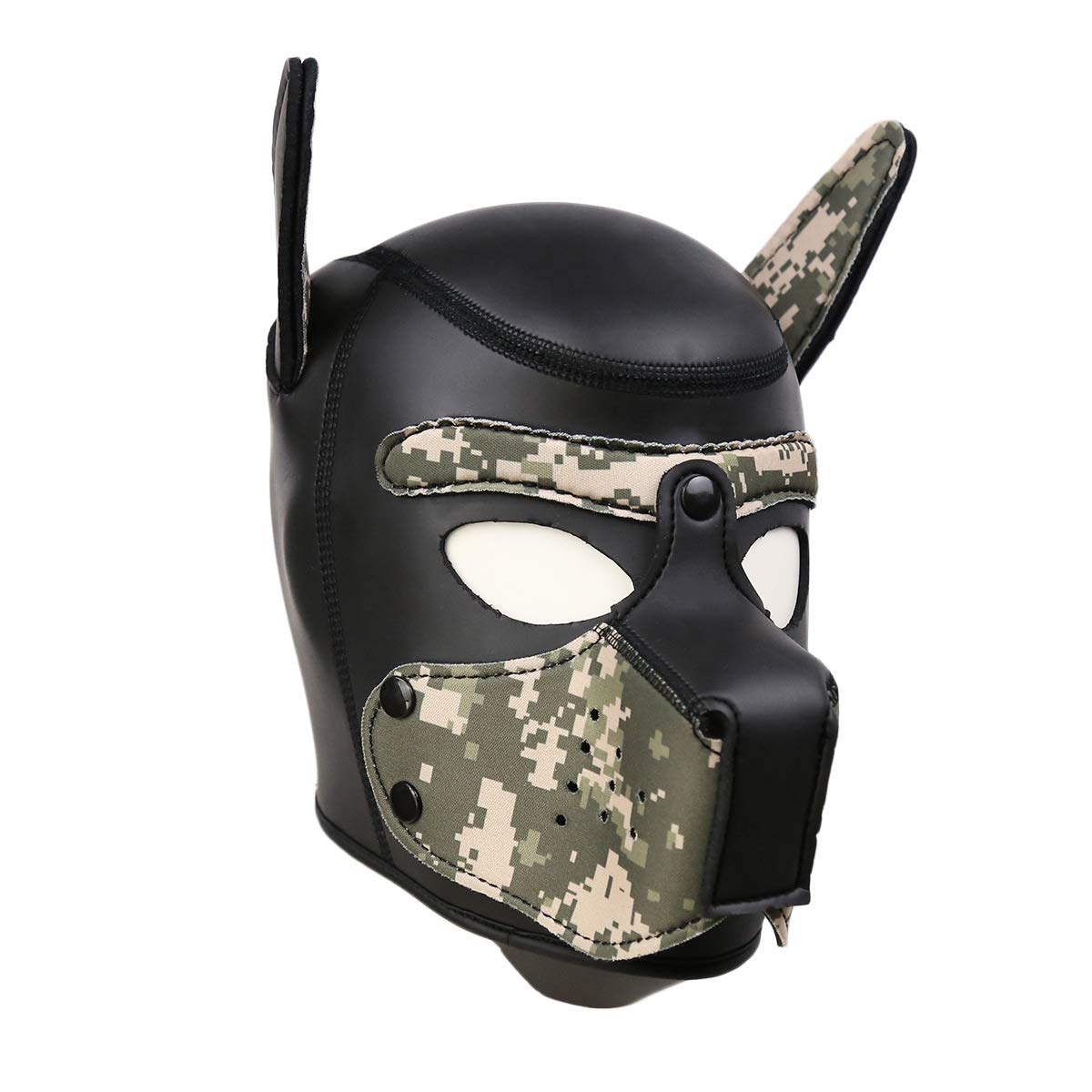 Quyuwowo Neoprene Dog Full Face Puppy Mask Removable Pup Hood Halloween Mask (Camo Green, Mask)