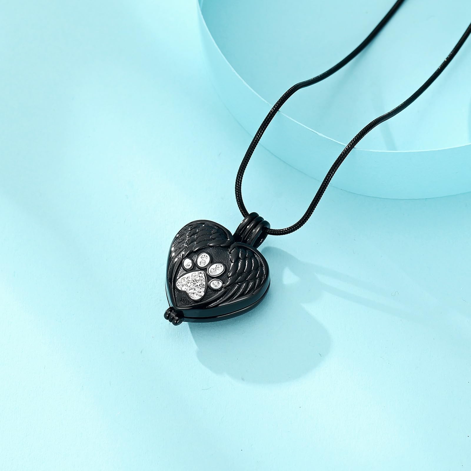 Zeqingjw Paw Print Heart Urn Necklace for Ashes - Memorial Keepsake Jewelry for Dogs and Cats, Wing Heart-Black, Model ZE-1Q8455-1-B