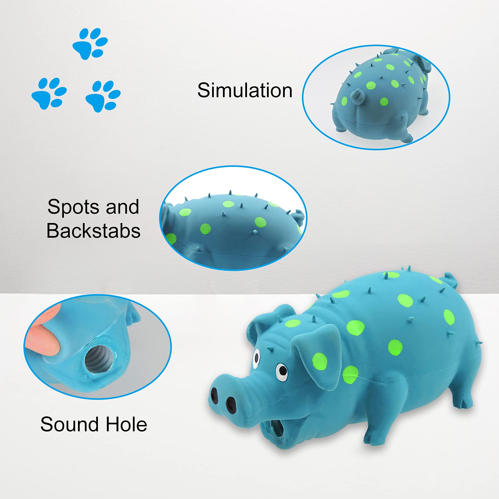 Andiker Dog Squeaky Toy, Durable 8" Blue Latex Chew Toy with Grunting Sound for Medium Dogs, Model CJZ001