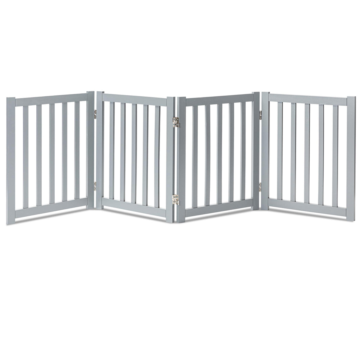 Lzrs Solid Hardwood Freestanding Pet Gate,Wooden Dog Gates For Doorways,Nature Wood Dog Gates For The House,Dog Gate For Stairs,Freestanding Indoor Gate Safety Fence,Grey,24' Height-4 Panels