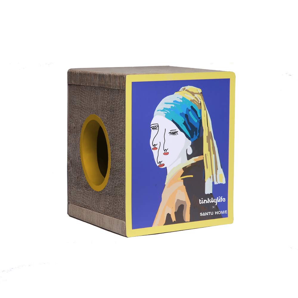Fluffydream Cat Scratcher Cardboard, Girl With A Pearl Earring Shape Adaptation Spoof Version Cat Scratching House Bed Furniture