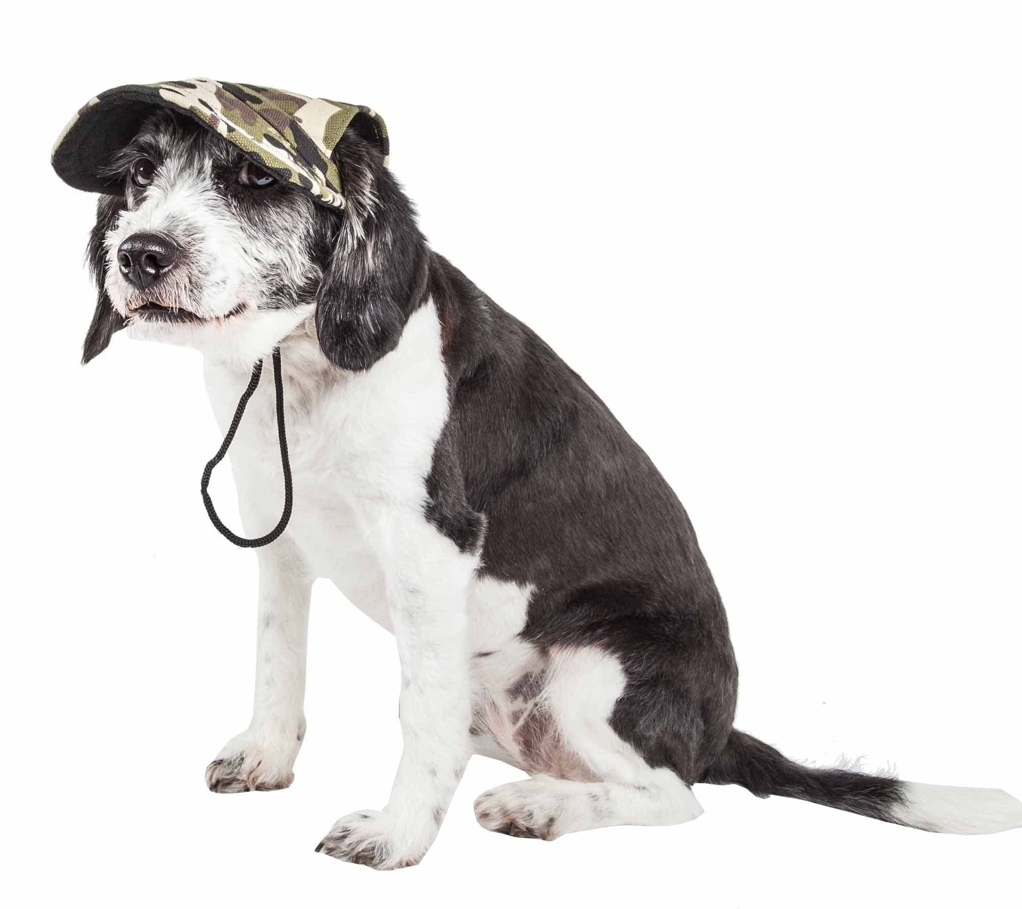 Pet Life ® Camouflage Patterned Dog Hat With Uv Coverage Protection - Provides More Shade Than A Dog Banadana - Features Ear Holes And Adjustable Jaw-Strings For Quick Slip-On Access