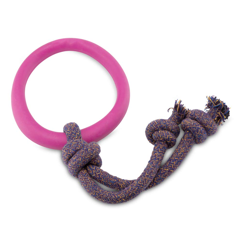 Beco Rubber Hoop on Rope Dog Toy, Pink, Large