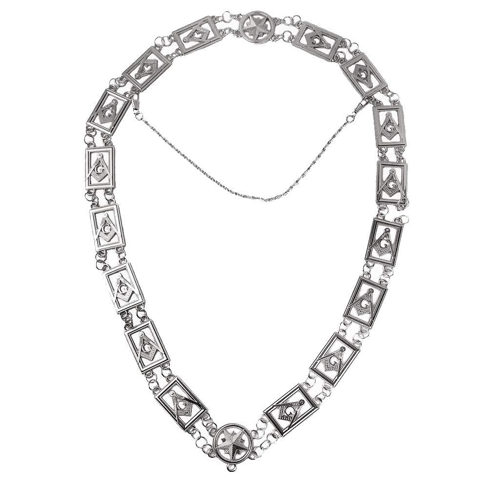 Imason Masonic Chain Collar Blue Lodge Master Mason Compass and Square with G - Silver Plated