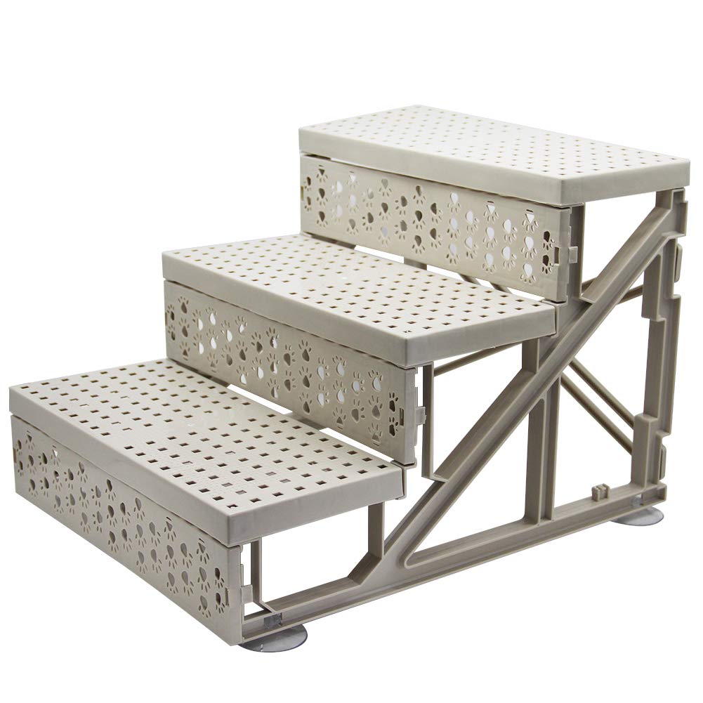 YOFIT Non-Slip Beige Doggy Steps - 3-Step Pet Stairs for Dogs, Holds Up to 50 lbs, Medium Size