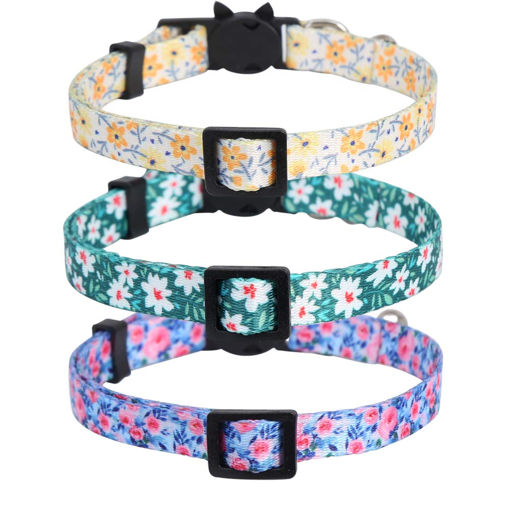 3 Pack Cat Collar Floral With Bell Breakaway Adjustable Flower For Cats Kitten