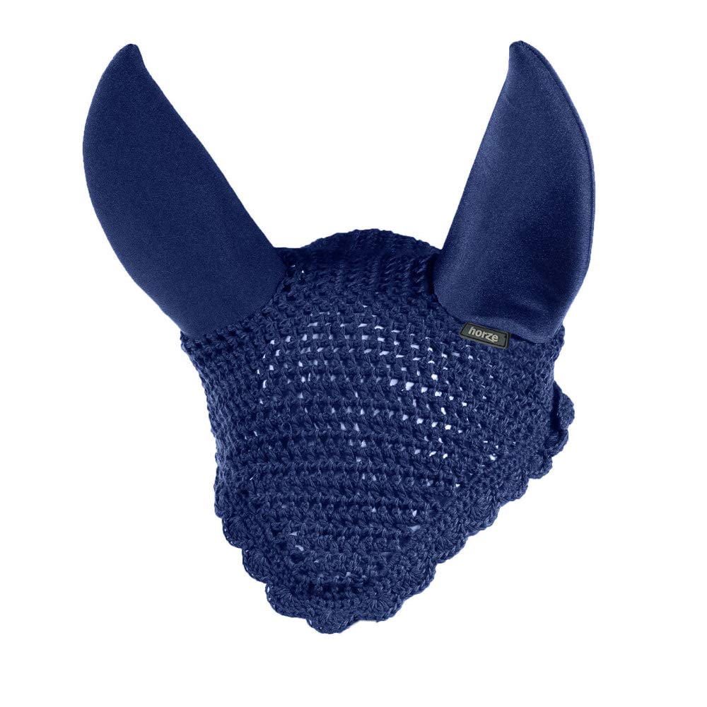 HORZE Supreme Silent Crochet Ear Bonnet - Sound Dampening Fly Protection for Sensitive Horses - Peacoat Dark Blue - Horse